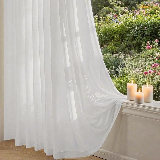 Non-See-Through Privacy White Sheer Curtains 96 inches Long 2 Panels by Unknown