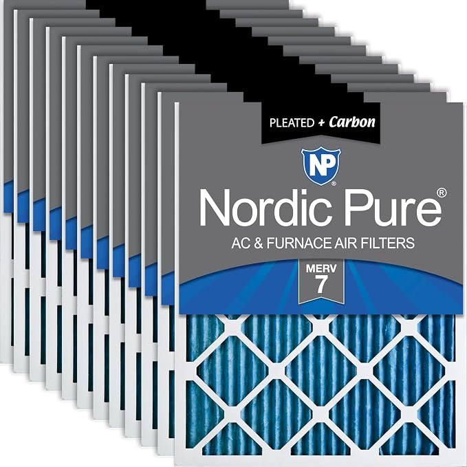 Nordic Pure 16x25x1 Pleated Air Filters MERV 7 Plus Carbon 12 Pack by NordicPure