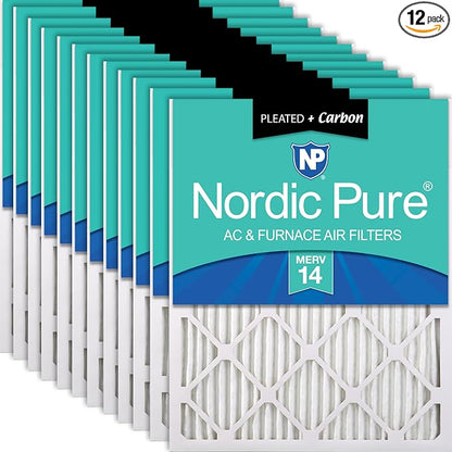 Nordic Pure 16x16x1 Pleated Air Filters MERV 14 Plus Carbon 12 Pack by NordicPure