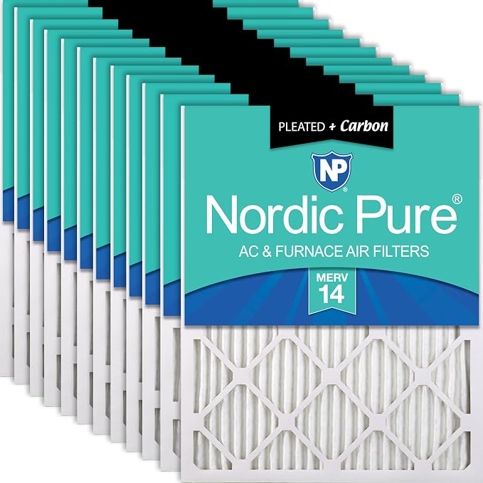 Nordic Pure 16x20x1 Pleated Air Filters MERV 14 Plus Carbon 12 Pack by NordicPure