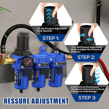 NEWPO 3/8'' NPT Compressed Air Filter Regulator Lubricator Combo Water/Oil Trap - Image 5