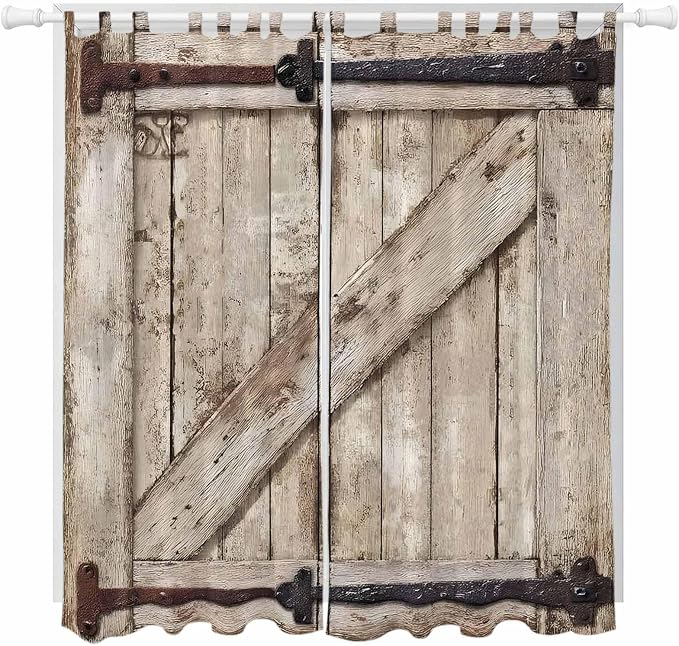 Farmhouse Wood Grain Living Room Curtains 96 Inch Length, Window Curtains Tab by Unknown