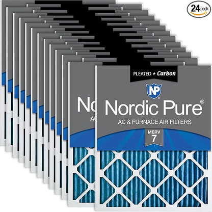 Nordic Pure 12x20x1 Pleated Air Filters MERV 7 Plus Carbon 24 Pack by NordicPure