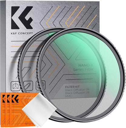 K&F CONCEPT 55mm Black Diffusion 1/4 & 1/8 Filters Kit Mist Cinematic Effect by KFCONCEPT