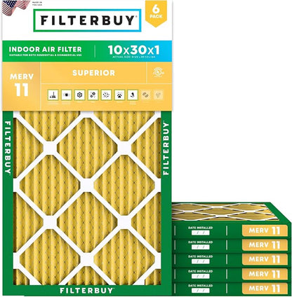 Filterbuy 10x30x1 Air Filter MERV 11 Superior Pet & Allergy Defense, by Filterbuy