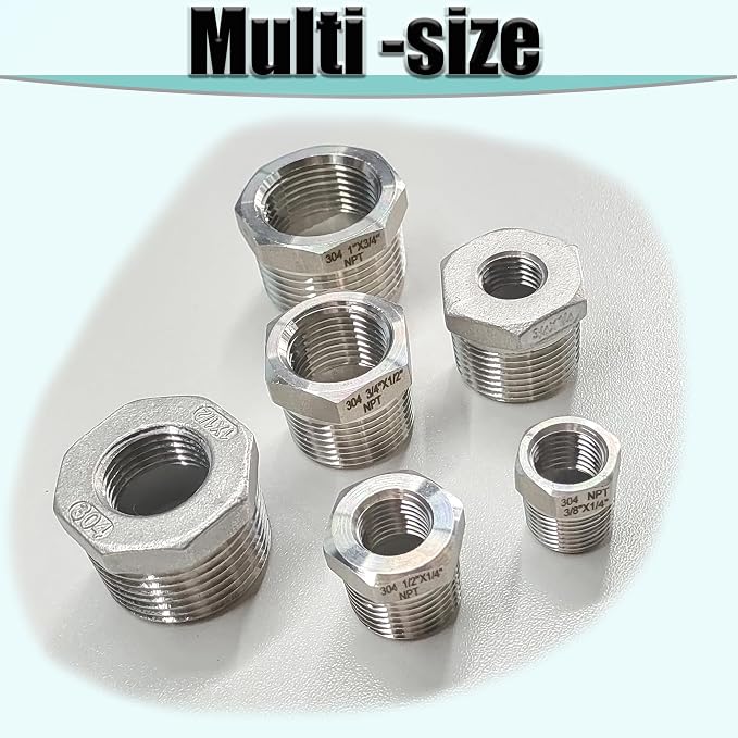 1/2" NPT Male to 3/8" NPT Female Hex Bushing Reducer, 304 Stainless Steel NPT - Image 8