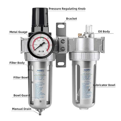 NANPU 1/4" NPT Air Filter Pressure Regulator Lubricato Dryer Gauge Kit - Image 5