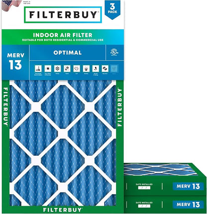 Filterbuy 12x20x2 Air Filter MERV 13 Optimal Smoke & Allergy Defense, by Filterbuy