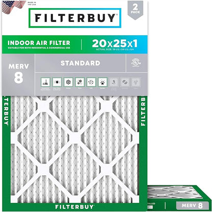 Filterbuy 20x25x1 Air Filter MERV 8 Essential Dust & Allergy Defense, by Filterbuy