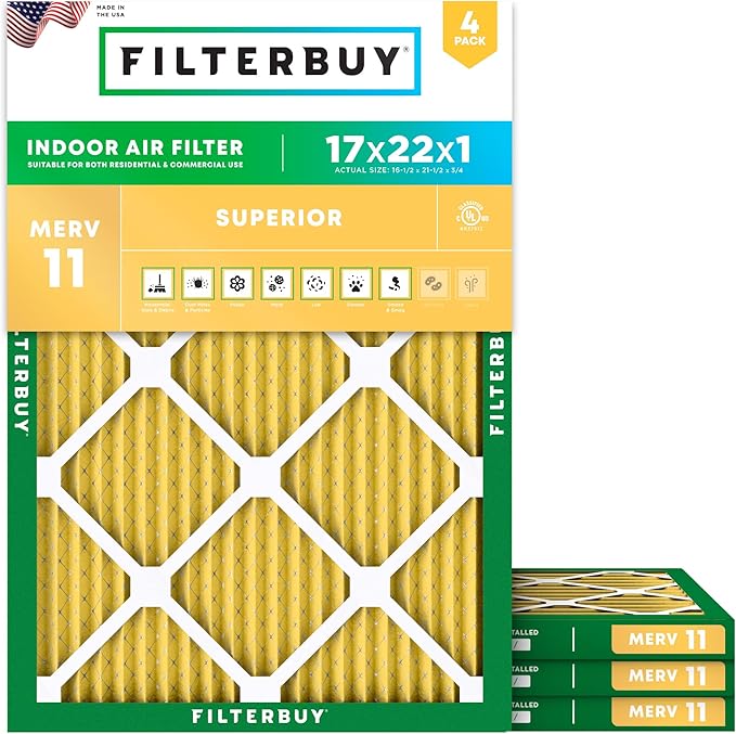 Filterbuy 17x22x1 Air Filter MERV 11 Superior Pet & Allergy Defense, by Filterbuy