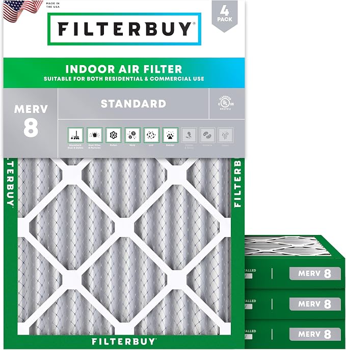 Filterbuy 24x28x2 Air Filter MERV 8 Essential Dust & Allergy Defense, by Filterbuy