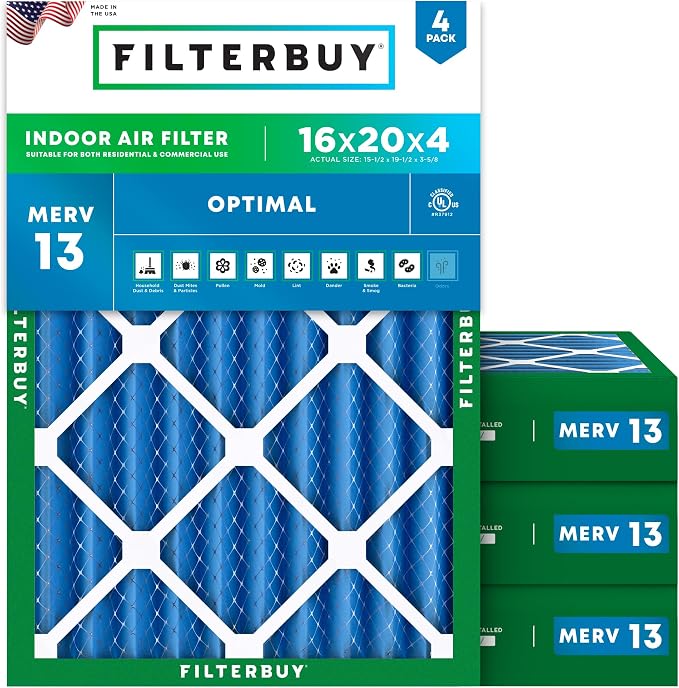 Filterbuy 16x20x4 Air Filter MERV 13 Optimal Smoke & Allergy Defense, by Filterbuy