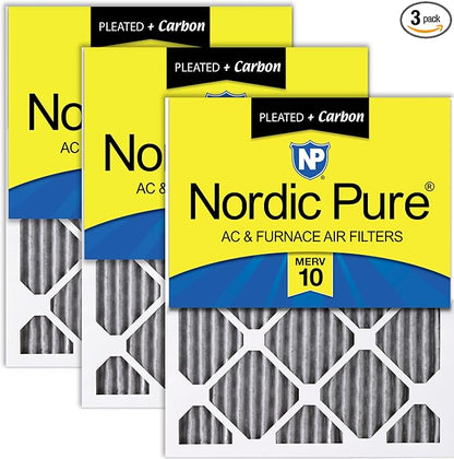 Nordic Pure 18x24x1 Furnace Air Filters MERV 10 Pleated Plus Carbon 3 Pack by NordicPure