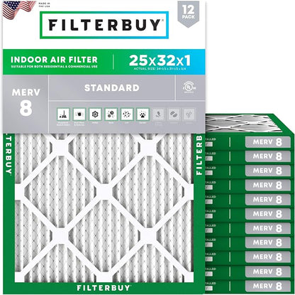 Filterbuy 25x32x1 Air Filter MERV 8 Essential Dust & Allergy Defense, by Filterbuy