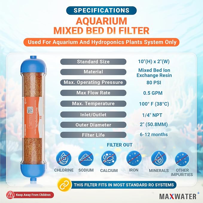 Mixed Bed Ion Exchange Aquarium Filter Resin 0 PPM RO DI Refillable Housing - Image 2