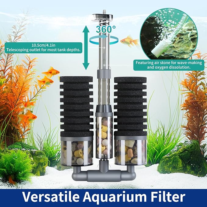 Dual Sponge Aquarium Filter, Air-Powered, 10–40 Gal – Ultra-Quiet Bio-Sponge - Image 4
