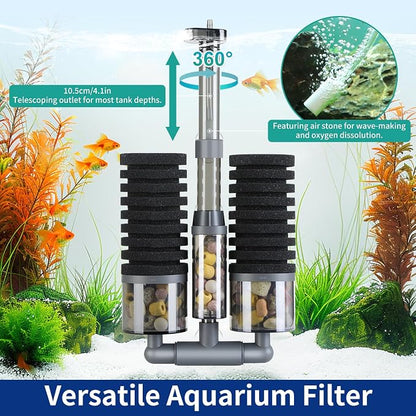 Dual Sponge Aquarium Filter, Air-Powered, 10–40 Gal – Ultra-Quiet Bio-Sponge - Image 4