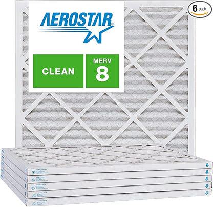 Aerostar 25x25x1 MERV 8, Pleated Air Filter, Box of 6, Made in the USA by AirFiltersDelivered
