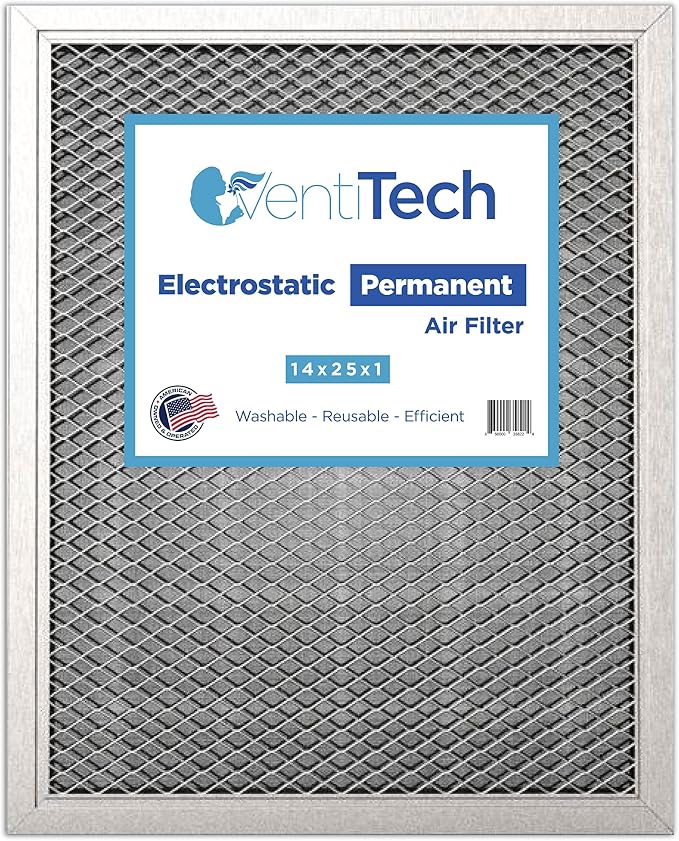 14x25x1 Washable Electrostatic Air Filter. Reusable HVAC & Furnace Air Filter by VentiTech