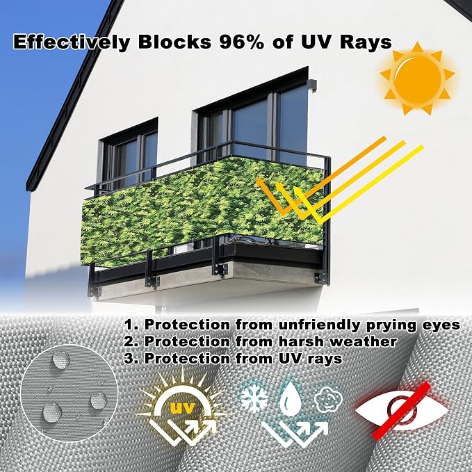 Balcony Privacy Screen 2.5' x 9.8' UV Protection Weather-Resistant Outdoor - Image 4