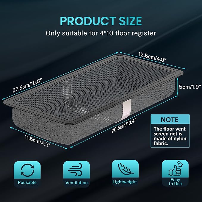 6 Pack Floor Register Cover Trap, HG Power 4 x 10 Inch Floor Vent Screen Net - Image 3