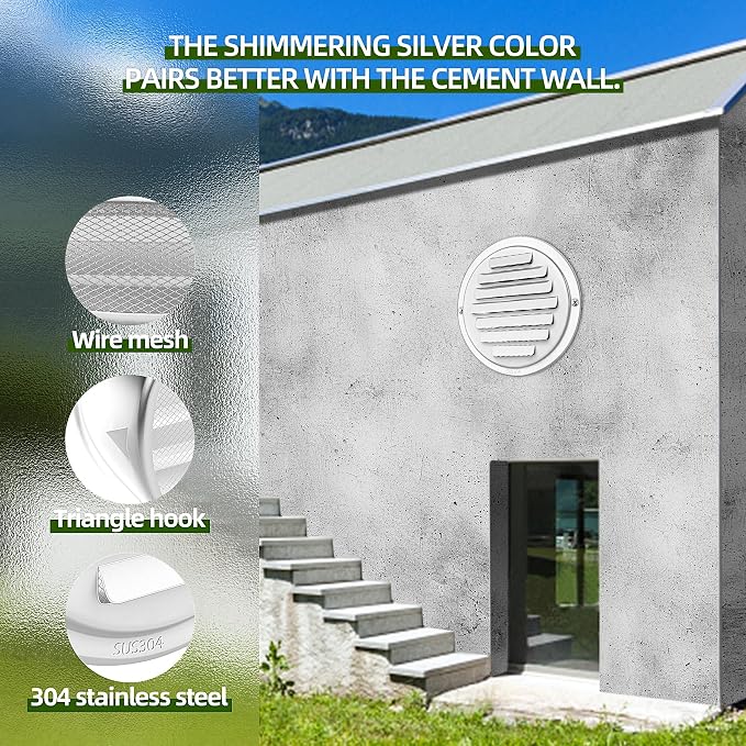 4'' Shiny Silver Paint Stainless Steel Air Vents, Louvered Grille Cover Vent - Image 3