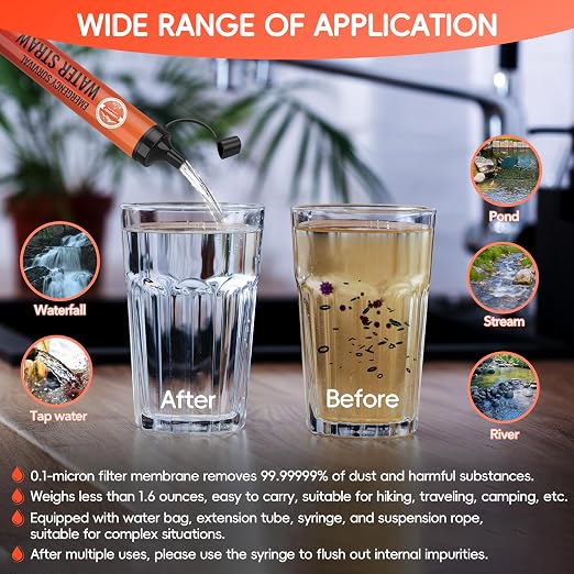 Straw Water Filter 8 Pack – Outdoor Camping & Hiking Survival Gear Kit - Image 3